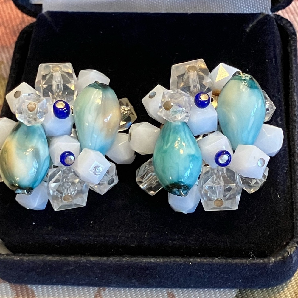 MADE IN WESTERN GERMANY SIGNED CRYSTAL AND GLASS  EARRINGS - Picture 4 of 5